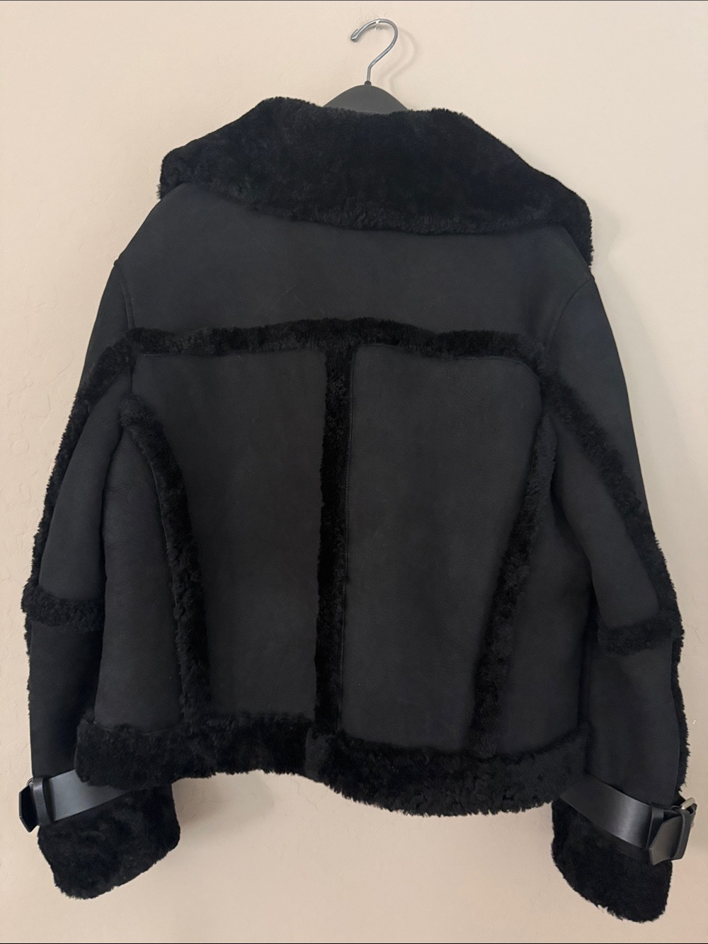 ALLSAINTS Shearling, Suede & Leather Black Jacket Biker/Moto-Inspired NWT Sz L - Picture 4 of 16